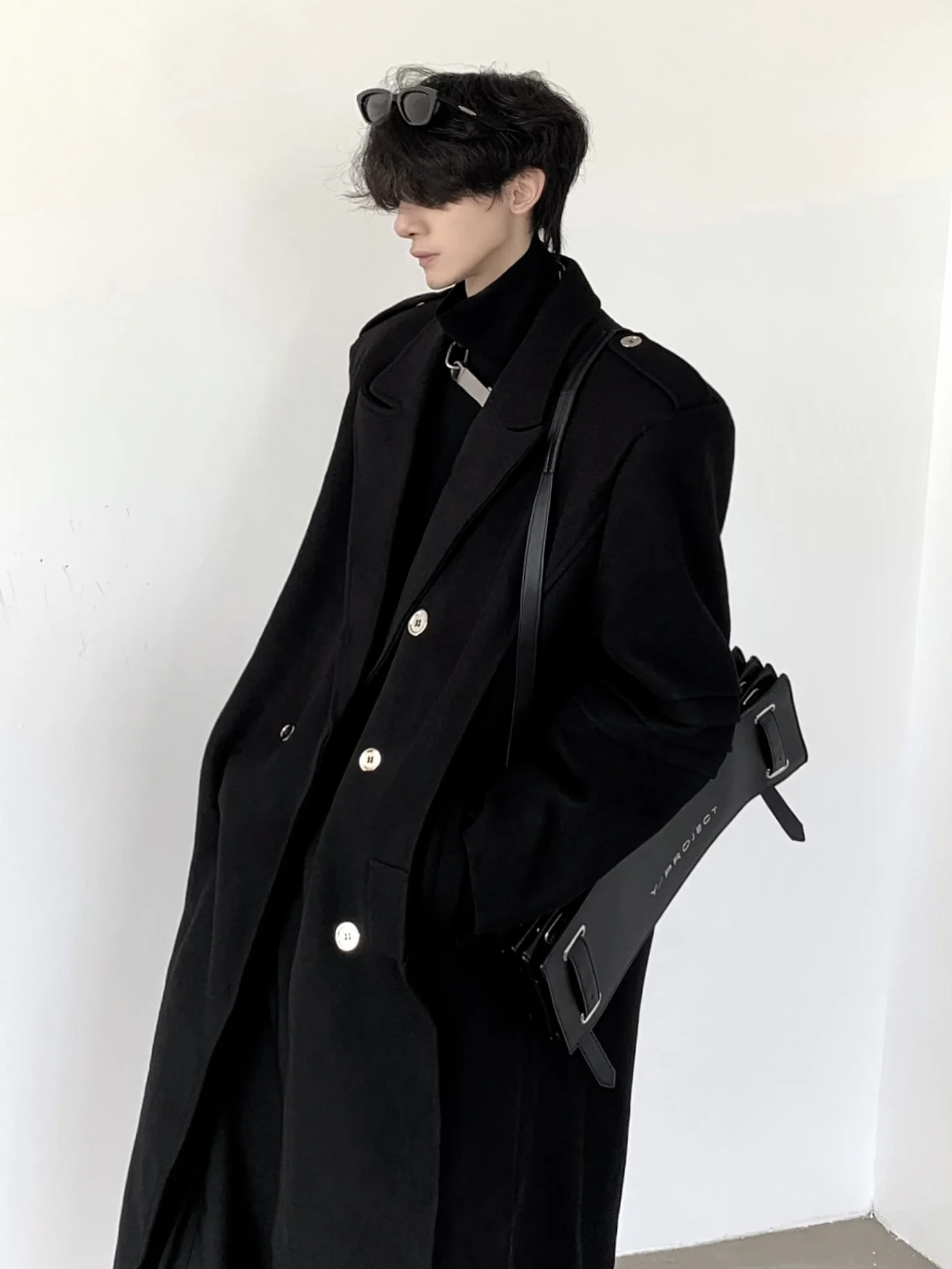 Trendy Male Chic Black Double-breasted Design Woolen Coats Men's 2024 Autumn New High-end Medium-length Trench Coat Woolen Coat