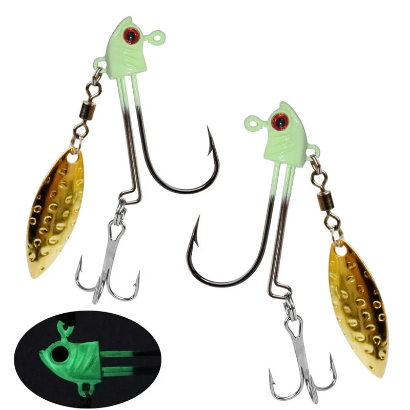 1 Stück Jig-Head-Angelhaken mit Spinnerblatt 7g 10g 17g Angelhaken mit Widerhaken für weiche Wurmköder
