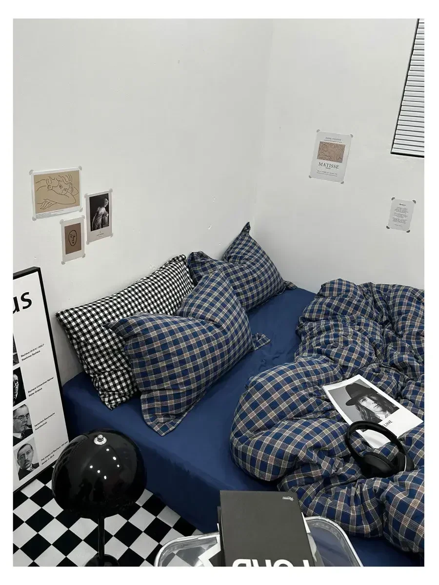 New Design 2023 Comfortable Fabric Checkered Quilt Cover Set Double Bed Home Duvet Cover