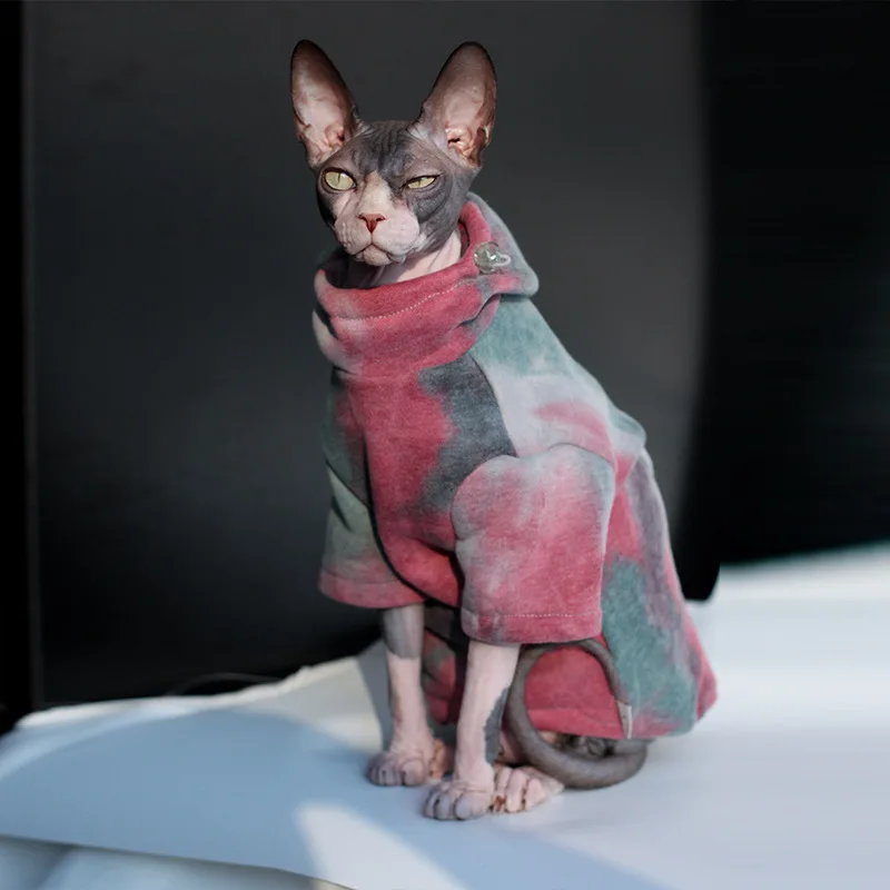 DUOMASUMI Sphynx Hairless Cat Clothes Devon Rex Clothing Autumn Winter Fleece-lined Warm Cats Jacket For Small Dog Cat Hoodie