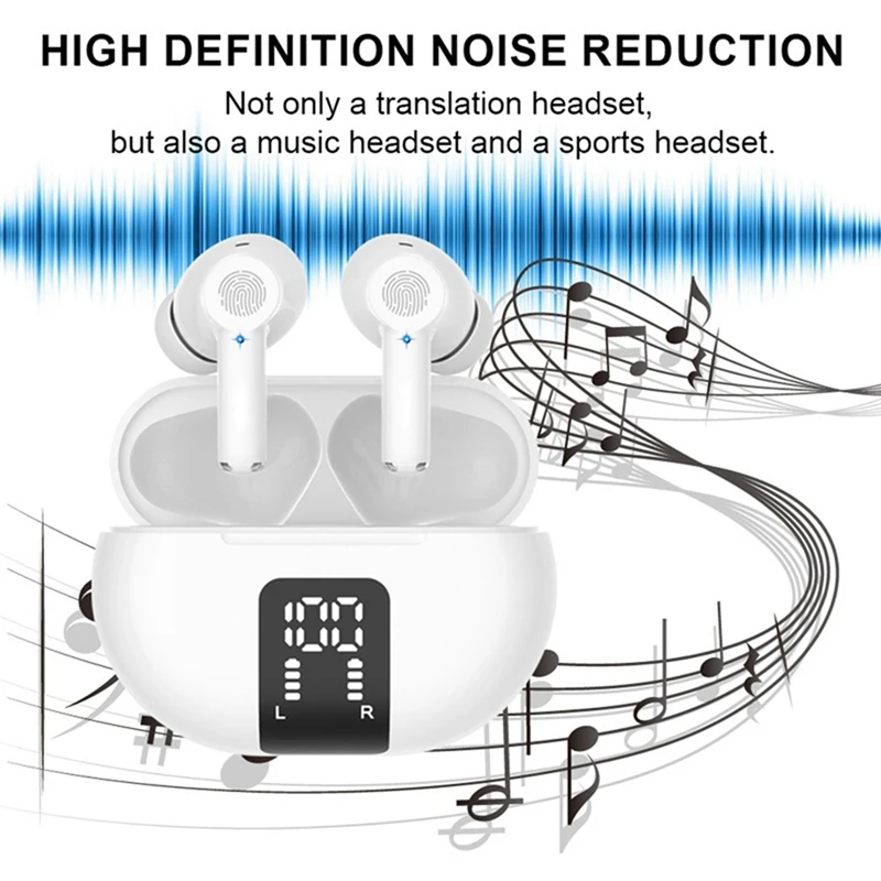 Fones de ouvido de tradução inteligente Bluetooth M10 suporta mais de 100 idiomas de tradução instantânea para viagens, negócios e aprendizagem