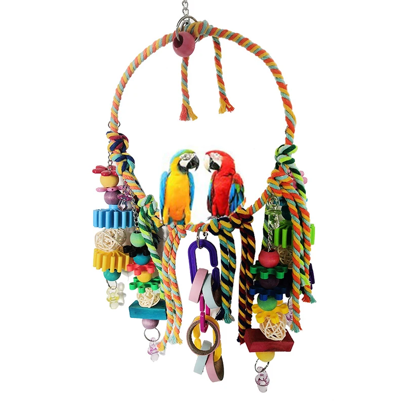 Parrot Hanging Swings Cage Colorful Toys Bird Supplies Cotton Rope Standing Chewing Bite Colorful Beads Hanging Climbing Toys