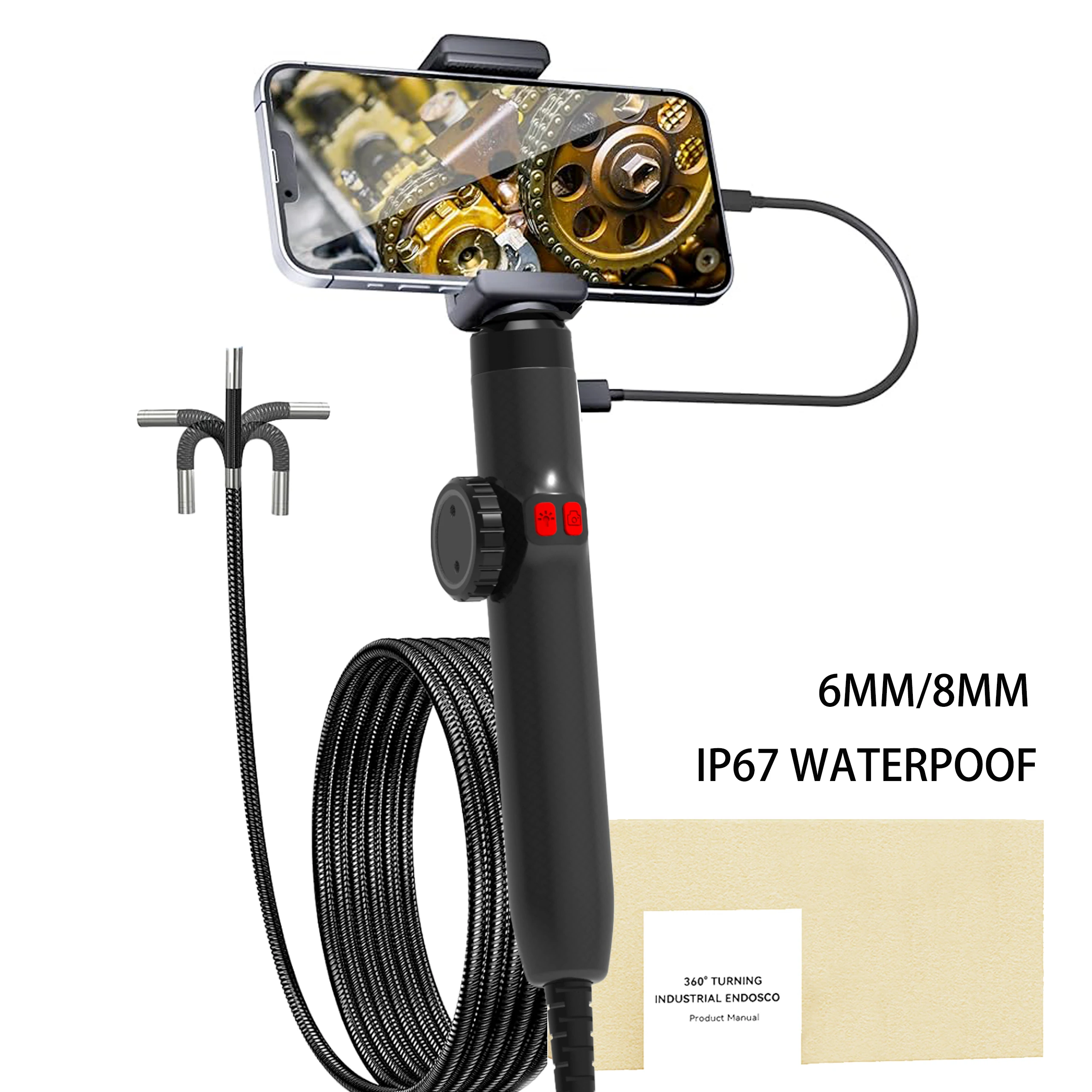 1080P car automatic maintenance hole endoscope 6MM 180 degree steering inspection camera with 8 LED portable tools IP67