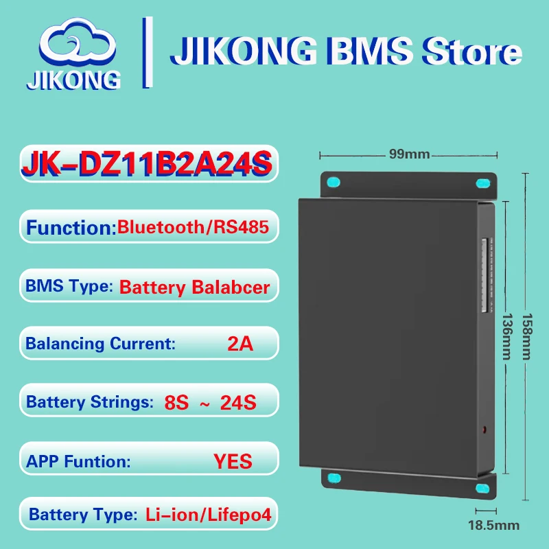 JIKONG JK-DZ11B2A24S Active Balancer Bluetooth CANBUS 8S 16S 20S 24S Li-ion LiFeP04 Battery 2A Efficient Automatical Balance