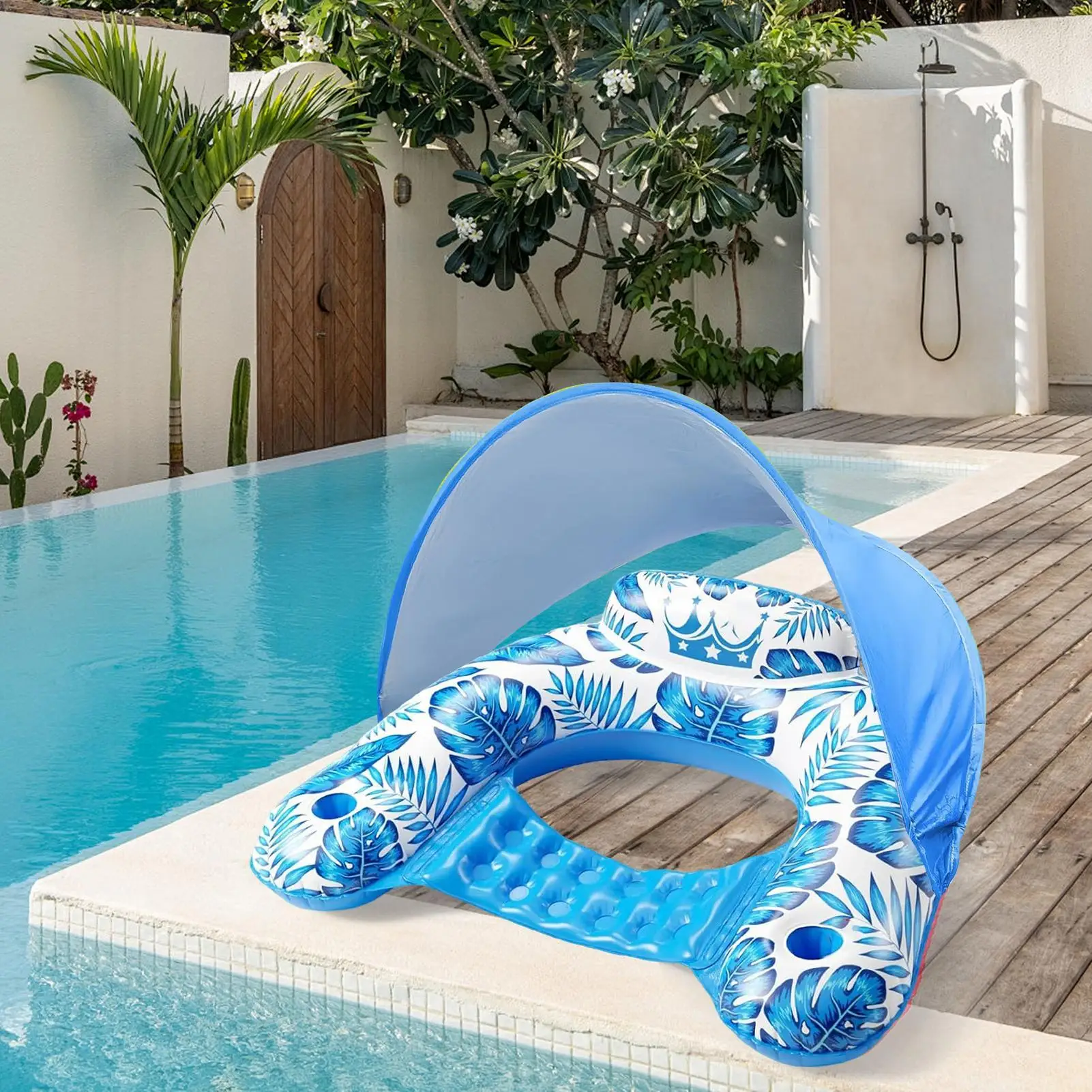 Flotteurs de piscine avec auvent couvert, radeau robuste avec support, flotteur d'eau pour la natation, la rivière, la plage, le bronzage en plein air