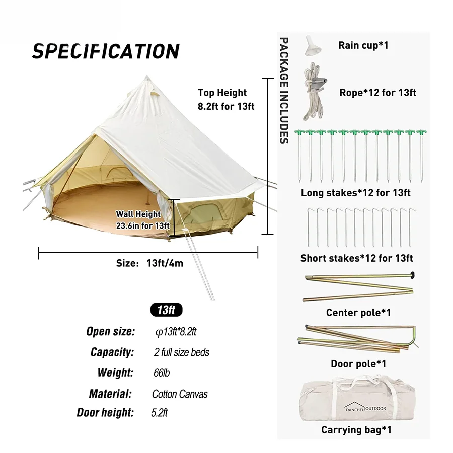 canvas bell shaped tent for winter, white luxury 900D Oxford heavy-duty tent with side wall vents