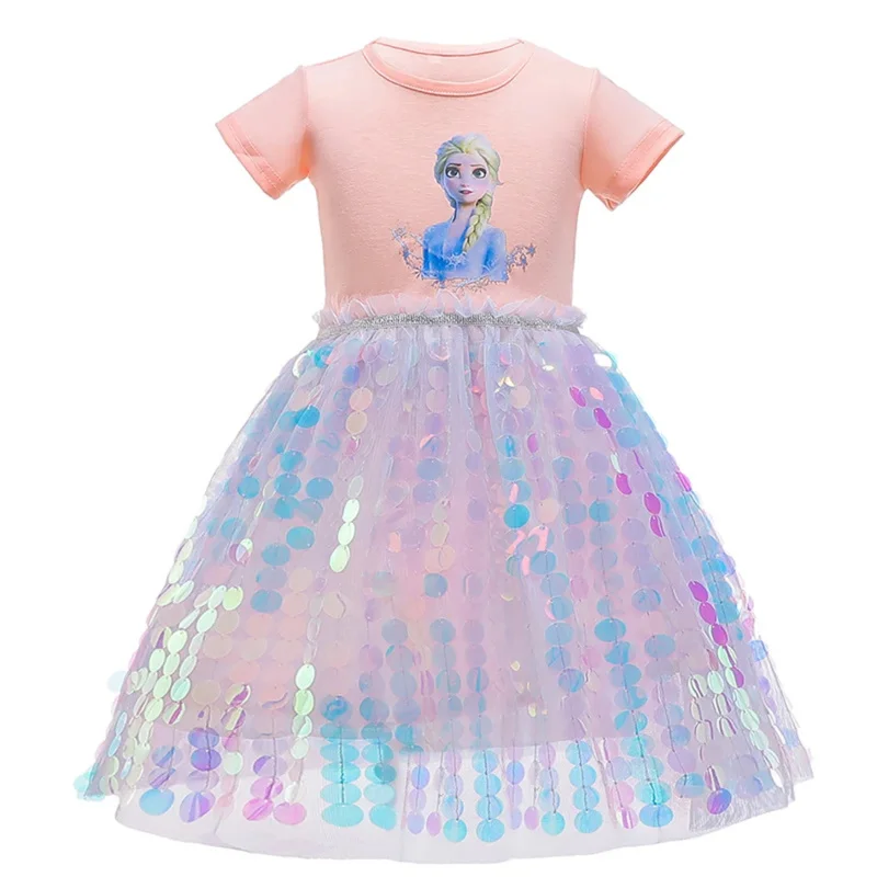 Girls Frozen Anna Elsa Kids Princess Sequins Dresses Toddler Cosplay Unicorn Dress Girl Teen Birthday Gown Party  Vestidos