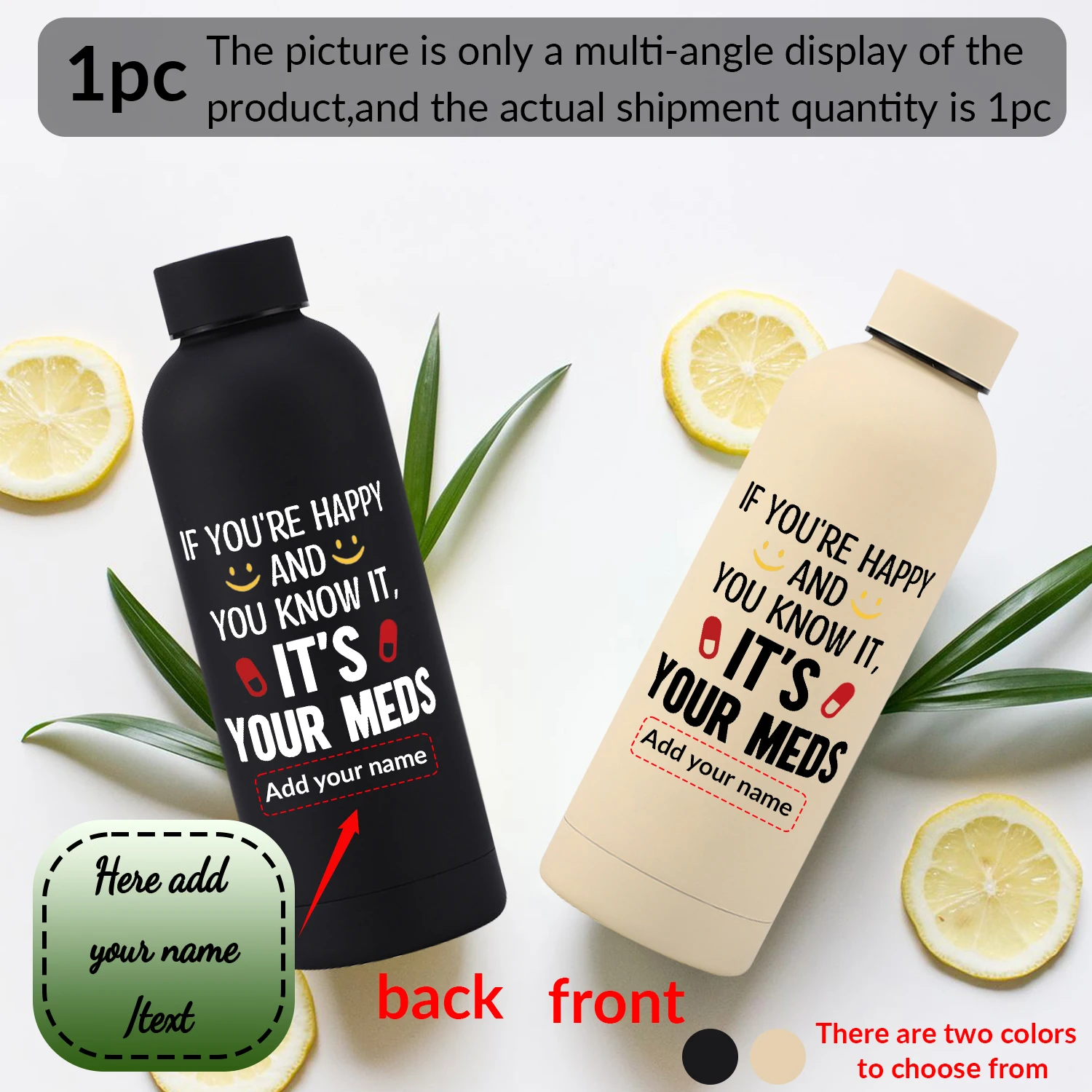 1Pc Customize Name Stainless 17oz Small Bottle Mouth Water Bottle with Lid Print Words Hot Cold Insulated Drink Coffee Cup Gift
