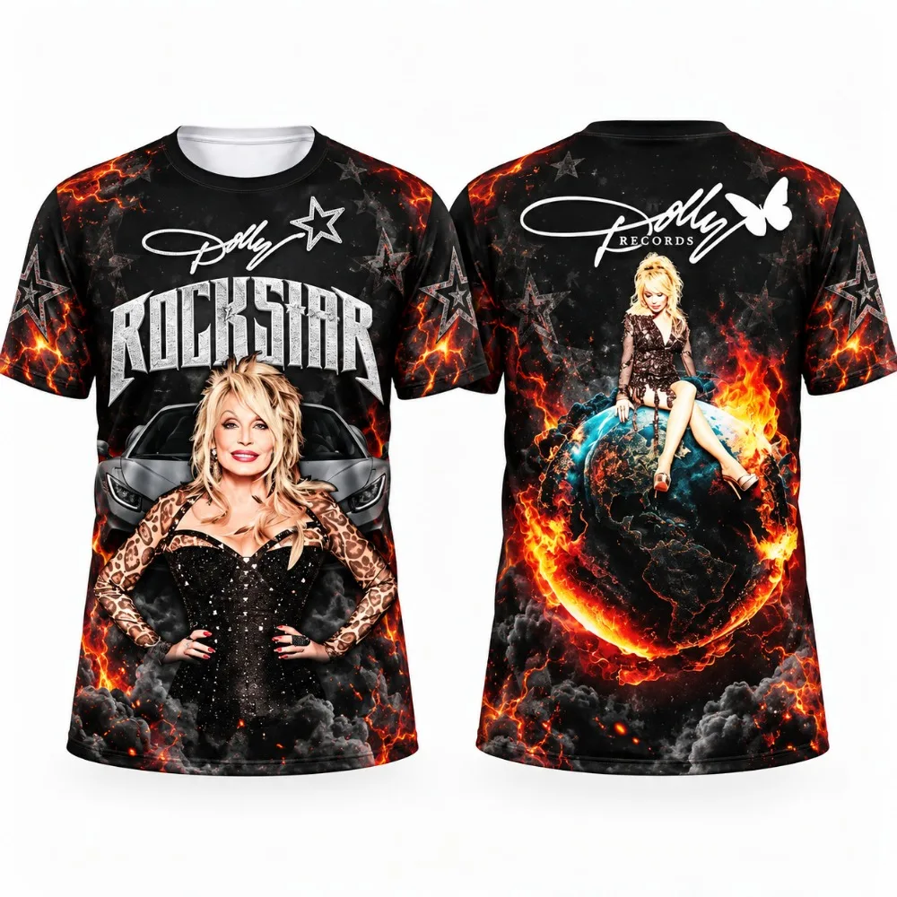 Dolly Parton Men's and Women's Double Sided Portrait Printed Short Sleeved Top Country Music Fans' Casual Street Wear T-shirt