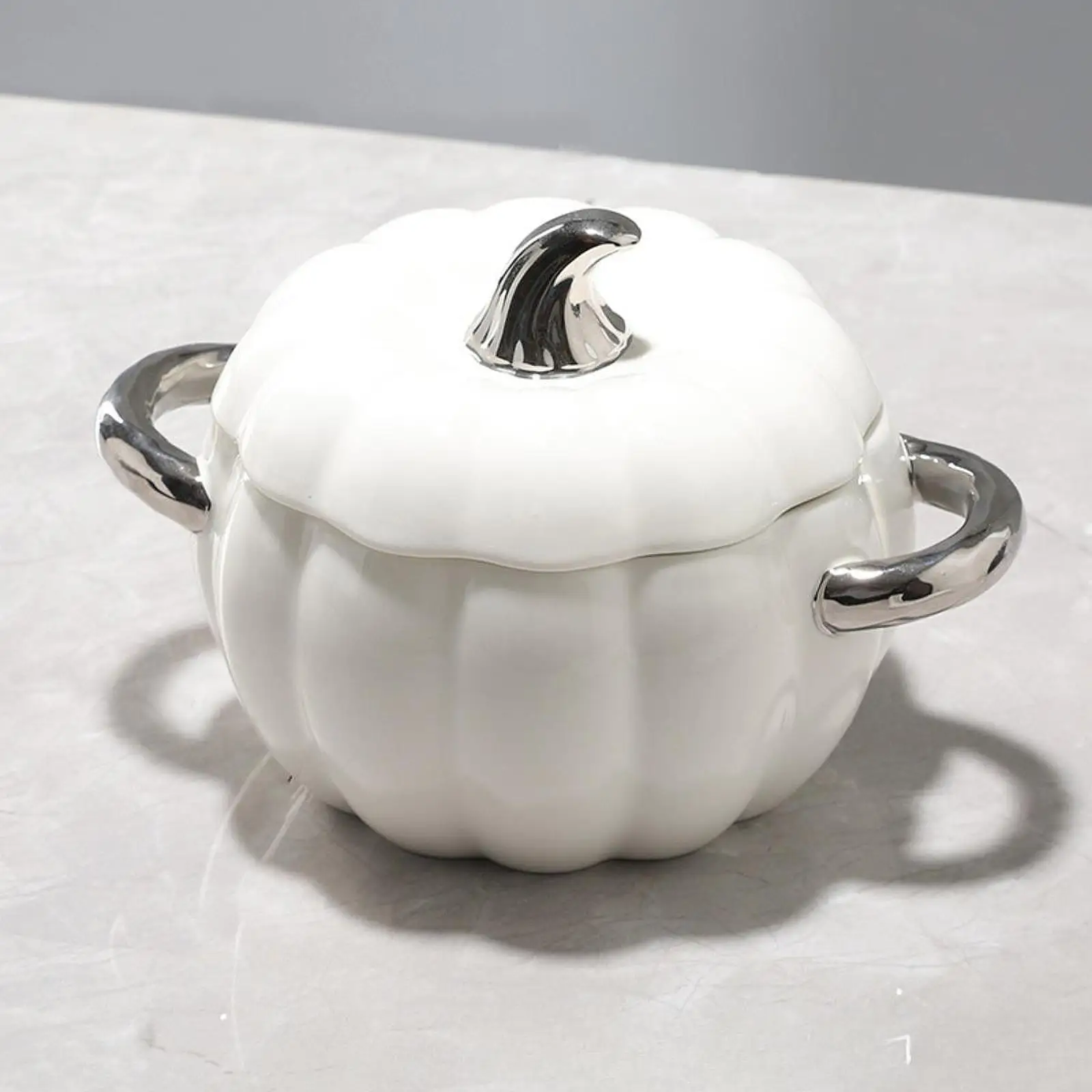Ceramic Stew Pot with Lid and Double Handle Multi-functional Pumpkin Kitchen Pot Soup Bowl Soup Pot Kitchen Utensils