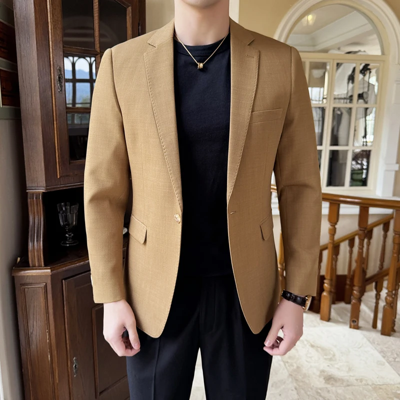 

Модный однобортный пиджак 2026 года для мужчин: деловой повседневный блейзер в корейском стиле, мужской формальный костюмный пиджак, приталенный крой для свадьбы и вечеринок