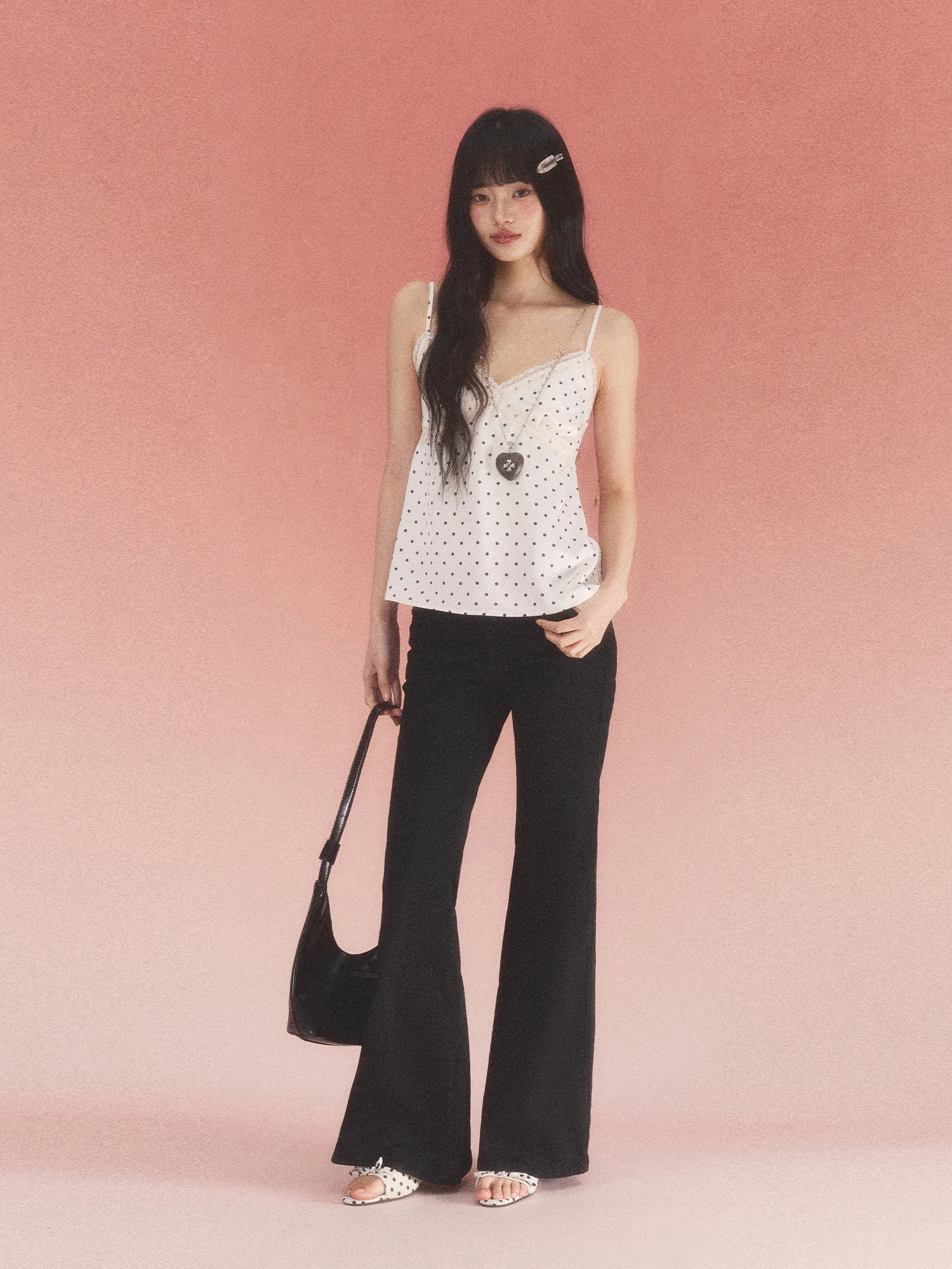 

Weekendhub Lace Trim Polka Dot Strap Vest Women's Sleeveless Top Beautiful Outerwear V-neck Polyester Short Length Spring 2026