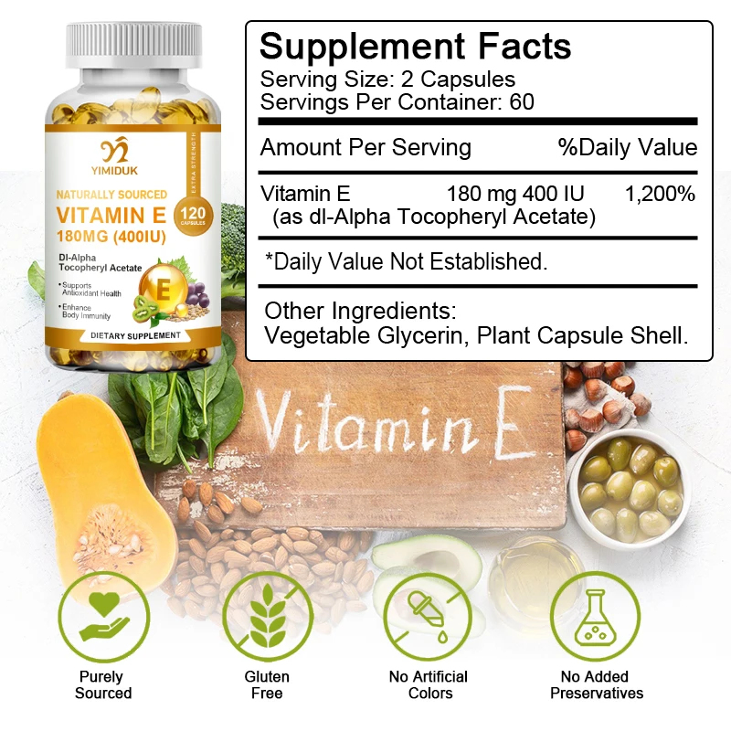 Yimiduk Vitamin E Capsules Helps Blood Birculation Brightens Skin Tone Daily Vitamin Supplement Beauty Health