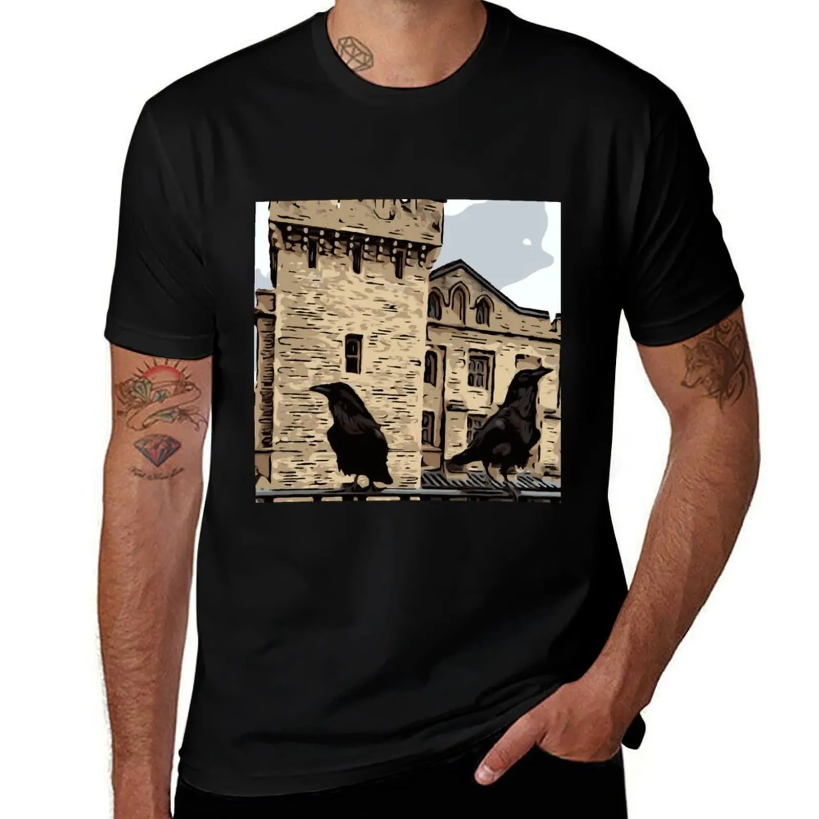 Ravens in the Tower of London - modern T-Shirt Christmas Casual Tee Shirt T-Shirt