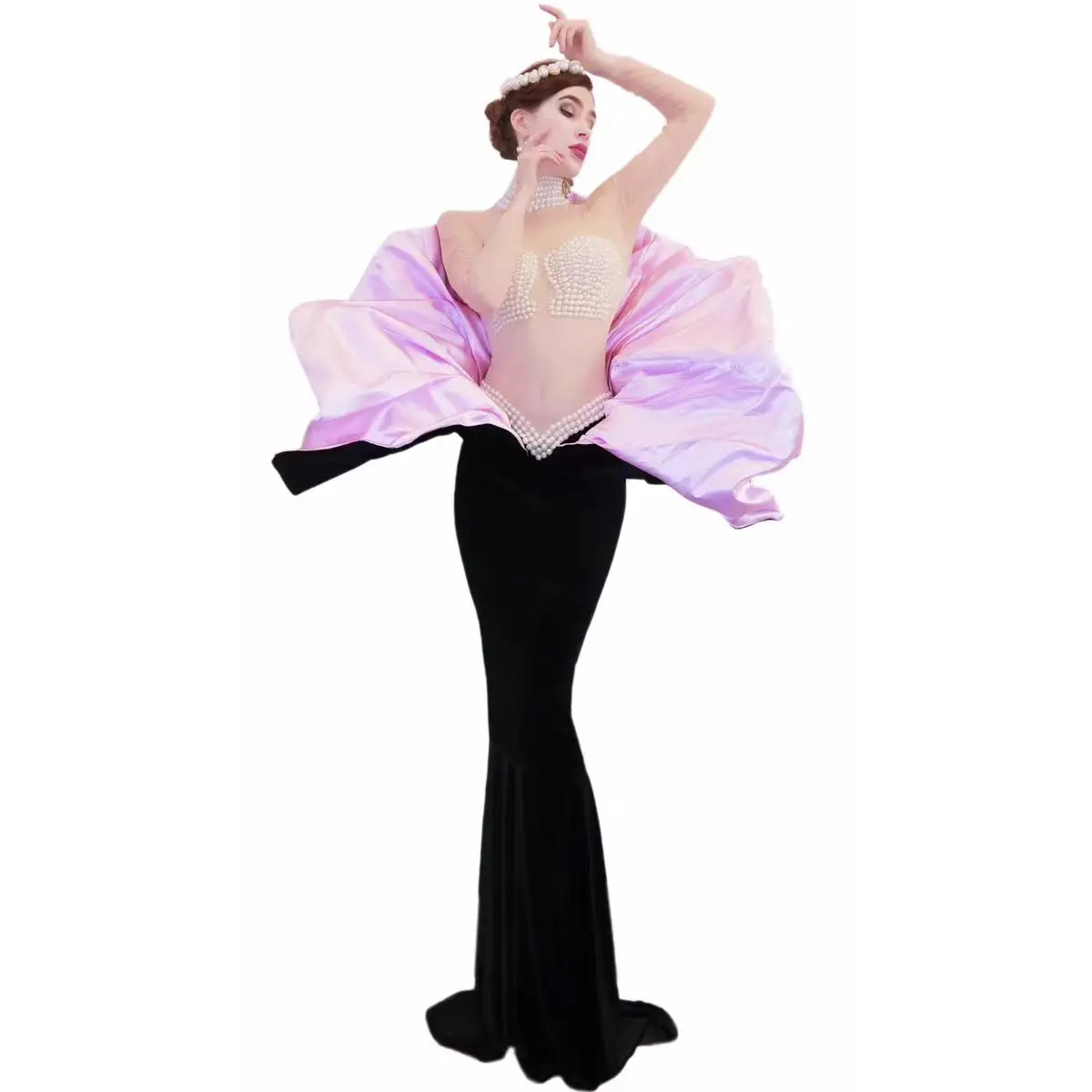 Pearl Slim Fit Sexy Long Dress Nightclub Bar DJ Female Singer Dance Team Stage Costume Holiday Party Theme Show Clothing