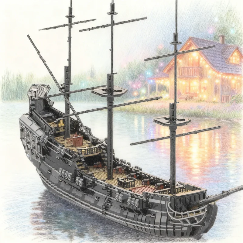 

7398 деталей MOC: Конструктор «Черная Жемчужина» по мотивам Disney Pirates Caribbean, креативный подарок для самостоятельной сборки, декоративная модель премиум-класса