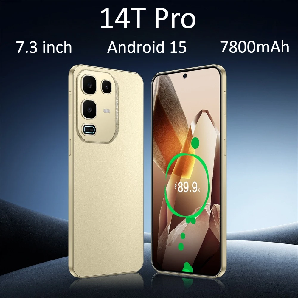 

HOT NEW 14T Pro 7.3HD 2025 HOT Global Edition Original Smart Dual Card 7800mAh Battery Android Facial Recognition Function