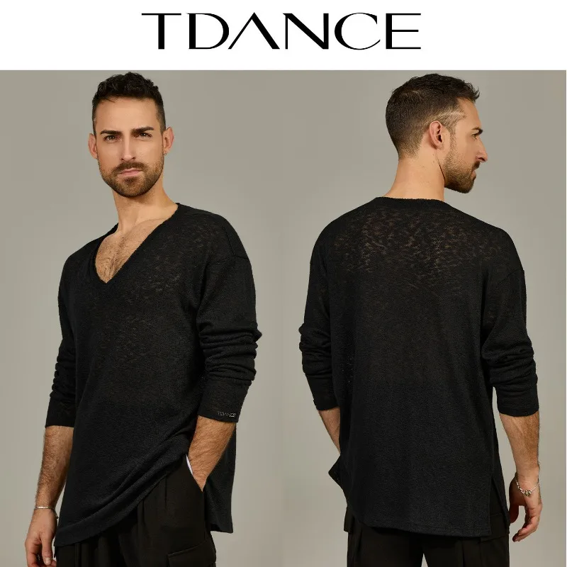 

Customized TDANCE National Standard Men's Latin Dance Practice [V-neck Long Sleeved] Top Teacher Class Adult Training BS-62