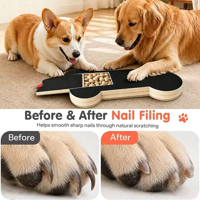 Wooden Dog Nail Scratch Board Interactive Grooming Tool with Pull out Hidden Treat Box Pet Nail File Paw Grinding Scratcher Pad