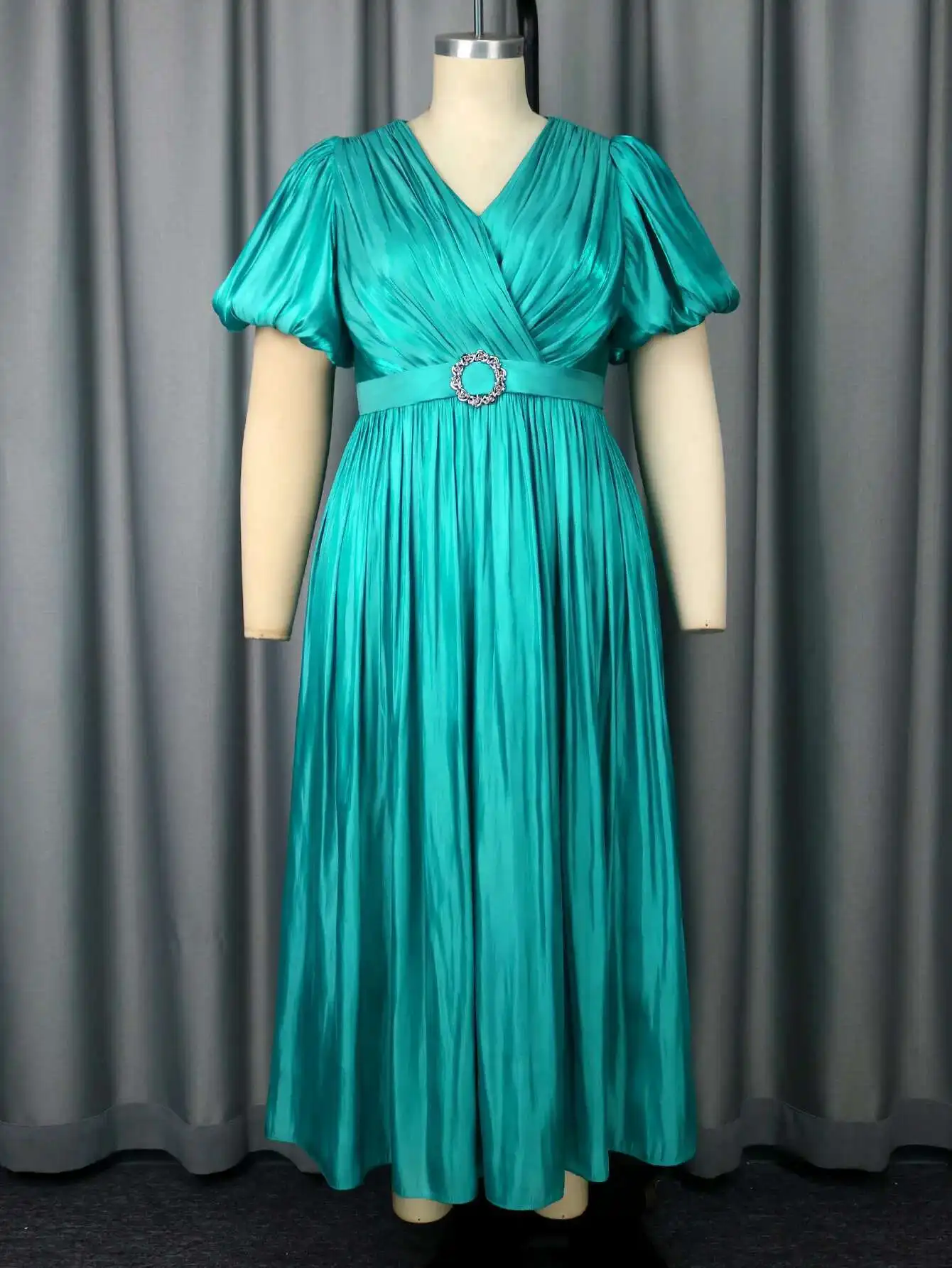 

Size Women's Plus Clothing 110kg V-neck Puff Sleeve Pleated Slim Fit Mid-length Dress Dresses Dress Robe Vestido Women Party