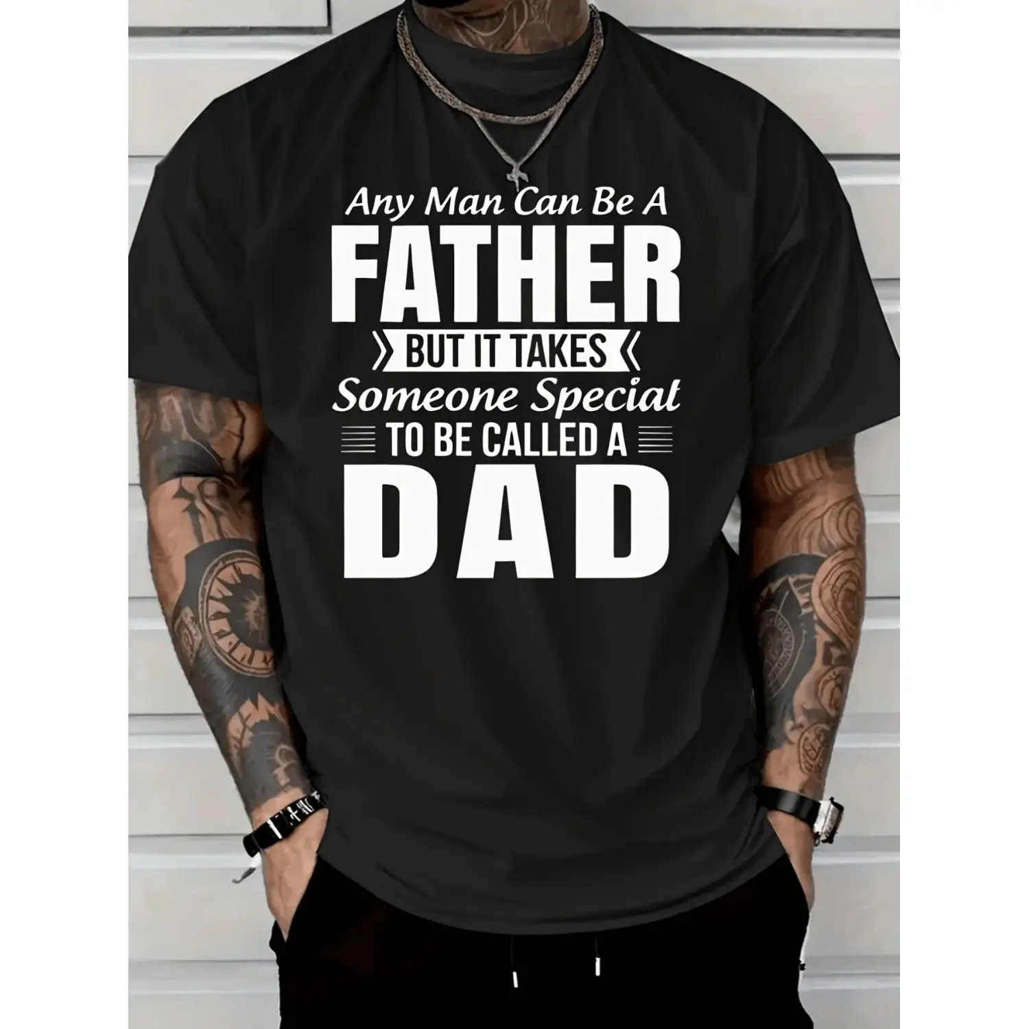 LocalMen's Dad Quote TShirt Any for Man Can Be a Father But It Takes Someone Special to Be Called Dad Black with White Text Lightweight M Crew Neck AllSeason Casual Shirt for F Parties Beach & Sports Outdoor Clothing|All-Season Casual Wear, PLUS SIZE