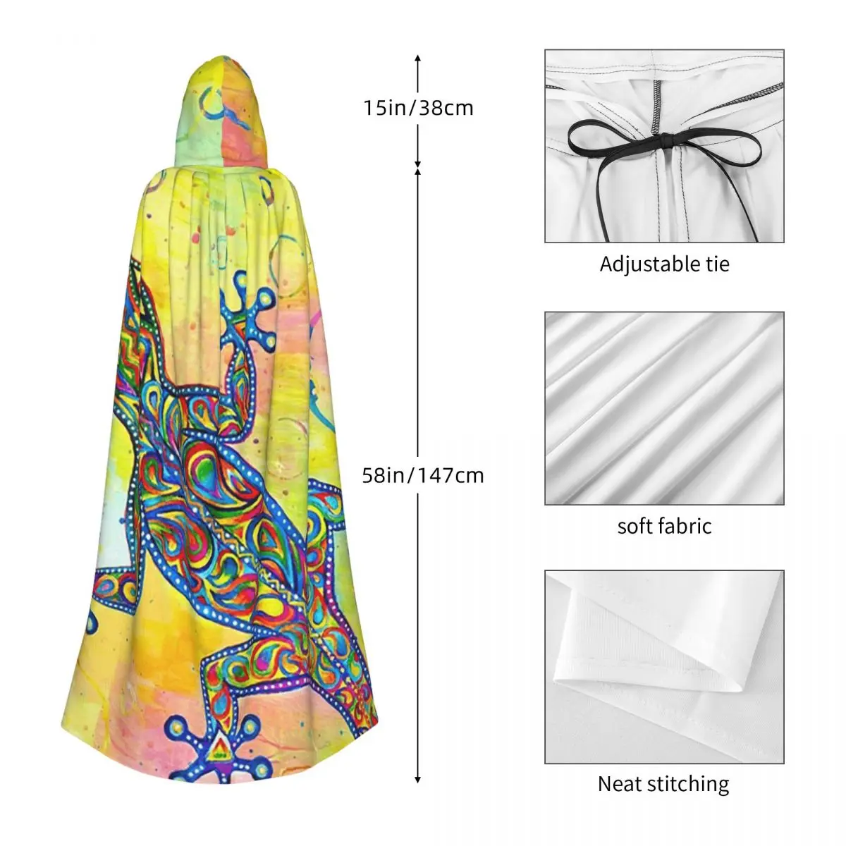 Étnico tribal lagarto salamandra longo com capuz capa bruxa traje medieval cosplay capa halloweencoat adulto unisex