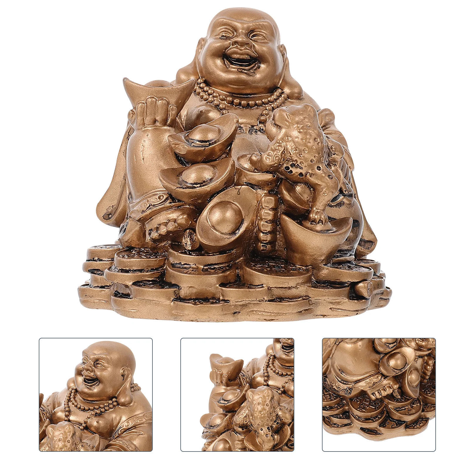 

2Pcs Resin Golden Toad Buddha Maitreya Statue Home Decoration Feng Shui Desktop Ornament Gift Home Adornment Desktop Adornment