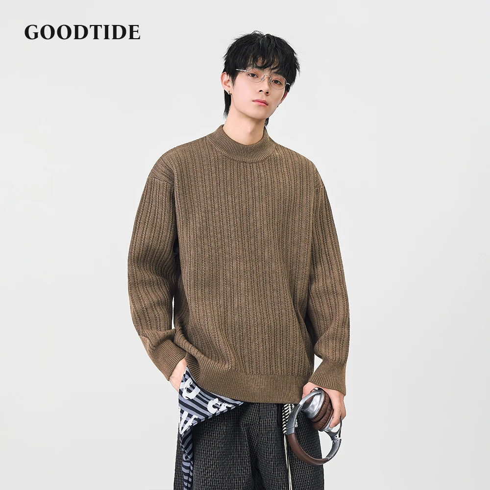 Fashion Men's Casual Mock Neck Sweater 2025 Winter New Ribbed Knitted Pullover Comfortable Soft Long Sleeve Jumper Top