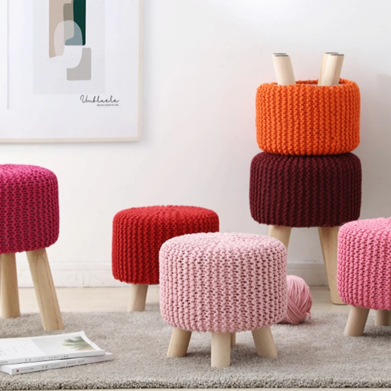 

*Cotton woven removable washable small seat handmade solid wood household