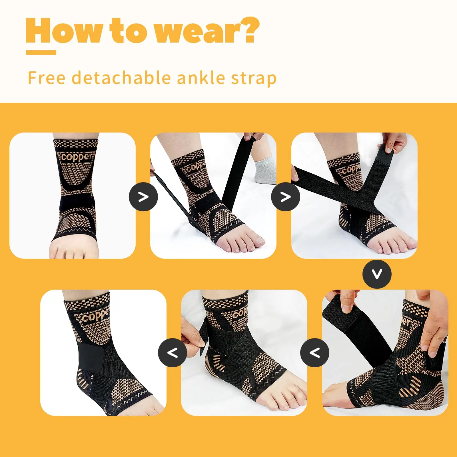 1 Stück Knöchelbandage für Damen und Herren, Kompressionsbandage mit Kupferinfusion, Fersenstütze für Fußball – Detail 3