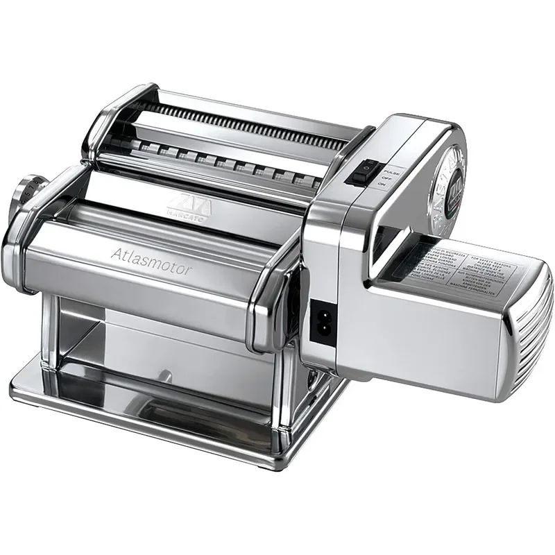 Made in Italy Atlasmotor 110V Electric Pasta Machine Chrome Steel Set includes Atlas 150 handcrank clamp Pastadrive motor and