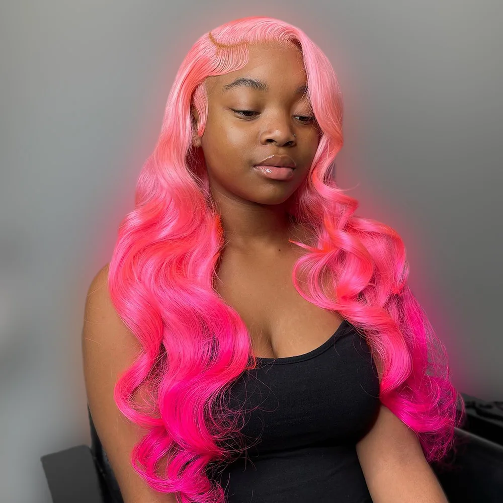 

30 32 In Ombre Pink Colored 13x4 Lace Front Wigs 100% Human Hair For Women Pre Plucked Body Wave Lace Frontal Wigs 250% Density