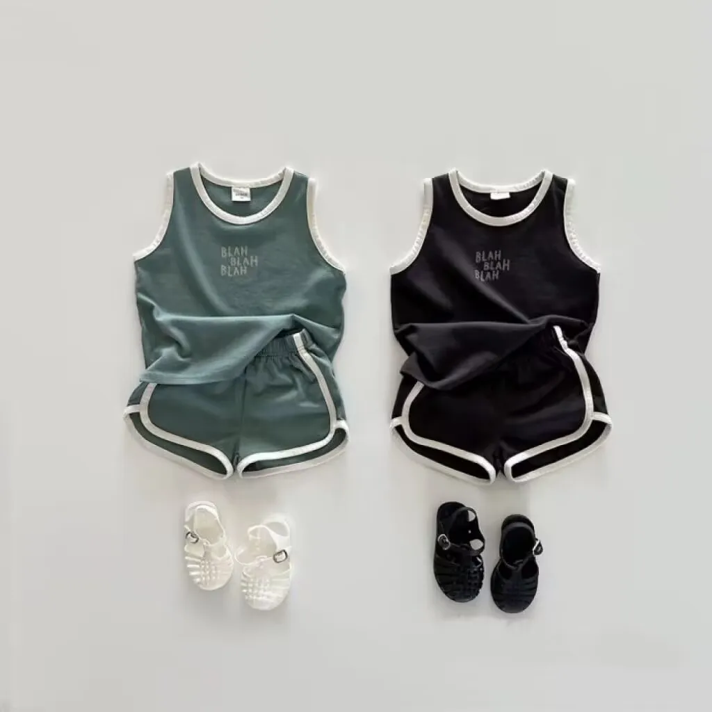 

2026 Summer New Baby Sleeveless Clothes Set Infant Girls Letter Print Vest + Shorts 2pcs Suit Toddler Boys Cotton Thin Outfits