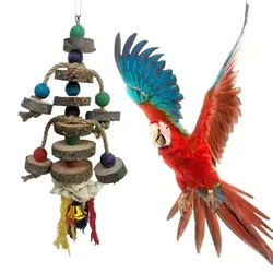 Juguete para masticar loros con gancho, cuerdas de cuentas de madera coloridas, bloques naturales, juguetes para rasgar, pájaros pequeños y medianos, Mini guacamayo