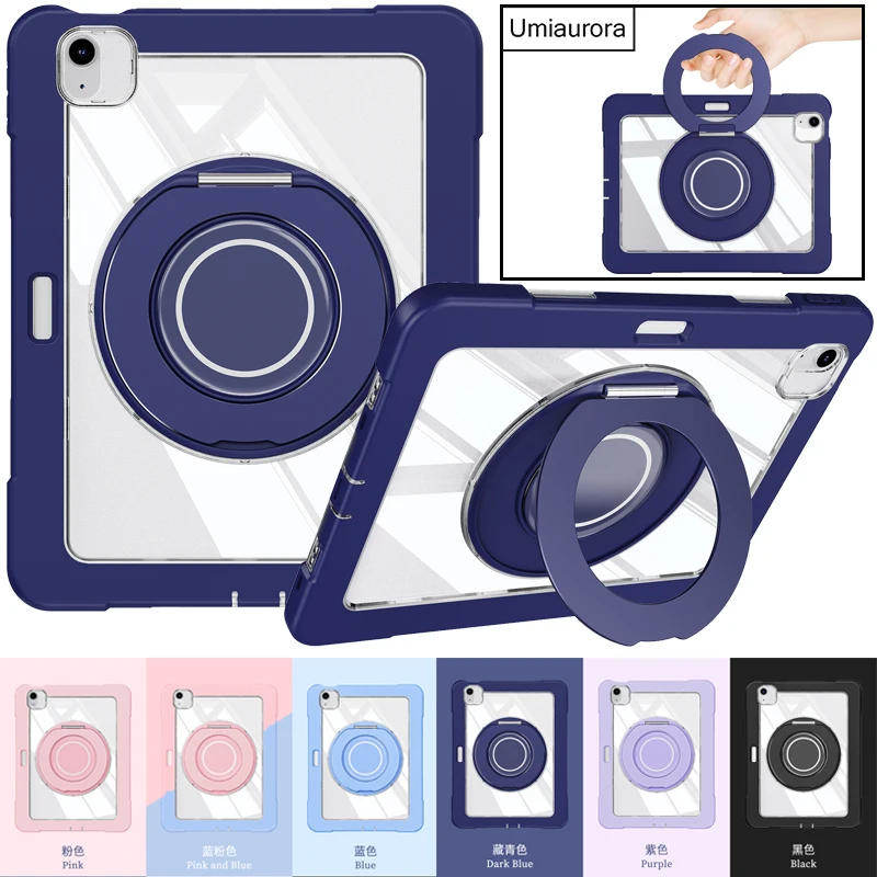 For IPad Air 5 10.9 Pro 11 12.9 13 inch M2 M3 M4 M5 Pull Ring Stand Tablet Case Shockproof Silicon PC Pencil Holder Cover Funda
