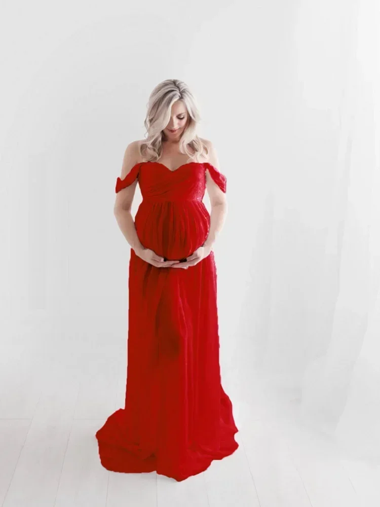 Pregnant Woman Photo Dress Sexy Shoulderless Full Dress For Photoshoot Maxi Gown Floor Skirt Photography Clothes Long Pregnancy