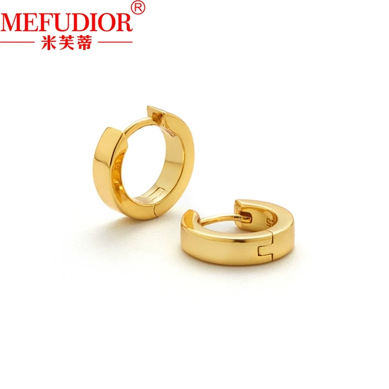 

10K Yellow Gold Stud Earrings for Women Smooth Plain Hoops Earrings 3mm Wide High Quality Simple Couple Party Jewelry Gift