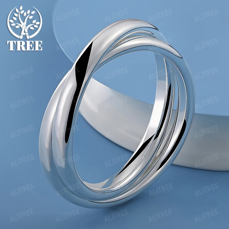 

New 85mm 925 Sterling Silver Smooth Double Ring Bangles Women's Party Fashion Fine Jewelry Men's Trendy Gift Daily Accessories