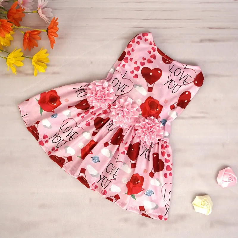 

Pet Dog Clothes Valentines Day Dress for Dogs Clothing Cat Small Heart Print Spring Fashion Girl Chihuahua Pet Products 2024