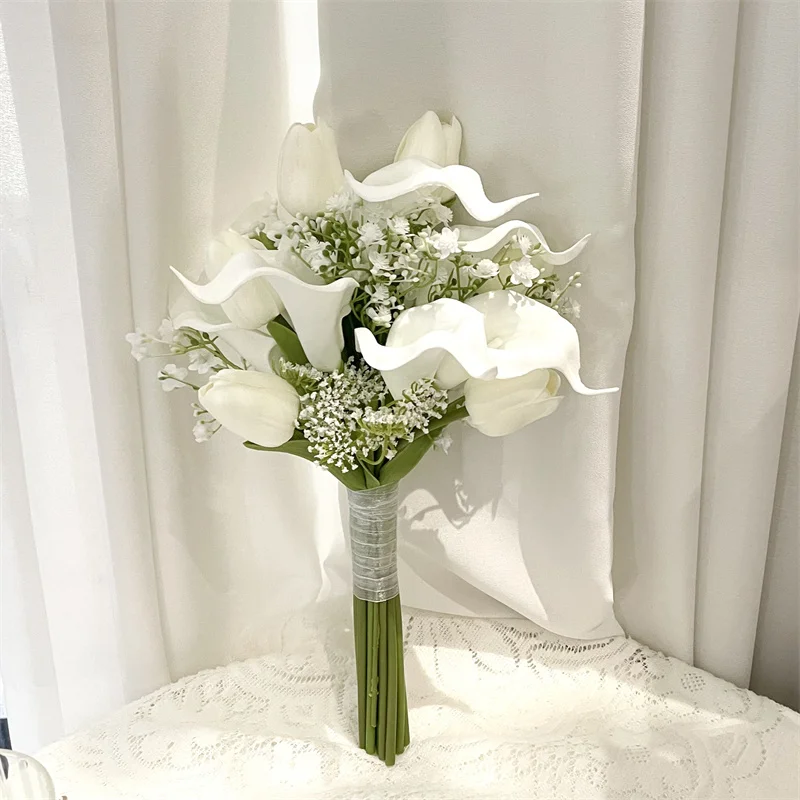 2022 Whitney WB1673 White Calla Lilies with Tulip Bridesmaid Bouquet Flowers Bouquet De Mariage Ramos de Novia