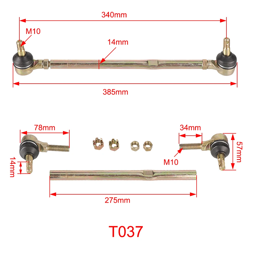 ATV Steering Tie Rod Large and Small Tie Rod Ball Joints Modified Four-Wheel Vehicle M10 Mounted Ball Joint Four-Wheel Go-Kart