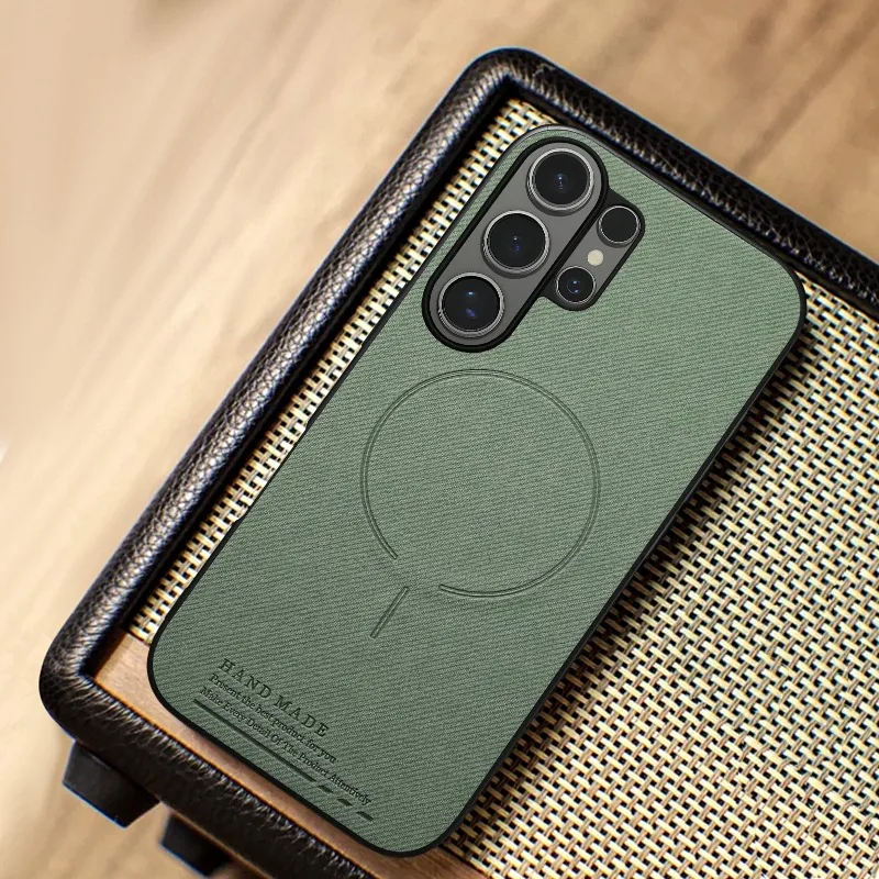 Luxuriöse Kabellose Ladehülle mit Mattleder-Panel für Samsung Galaxy S26 Ultra S25 Edge S24 FE S23 Plus Weicher Rahmenschutz – Detail 9