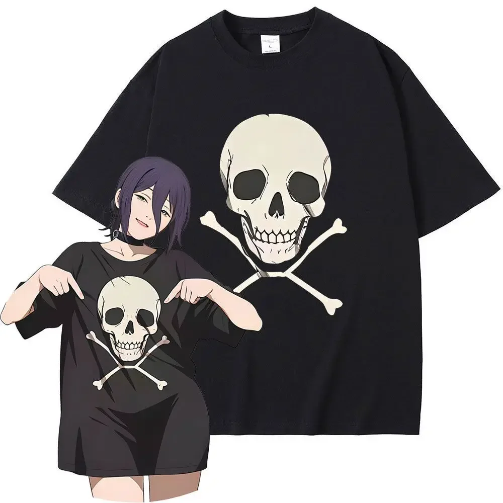 Anime Chainsaw Man Reze Skeleton Same Style Print T-shirt Men Women Casual T Shirts Men's Vintage Streetwear Tees Tops