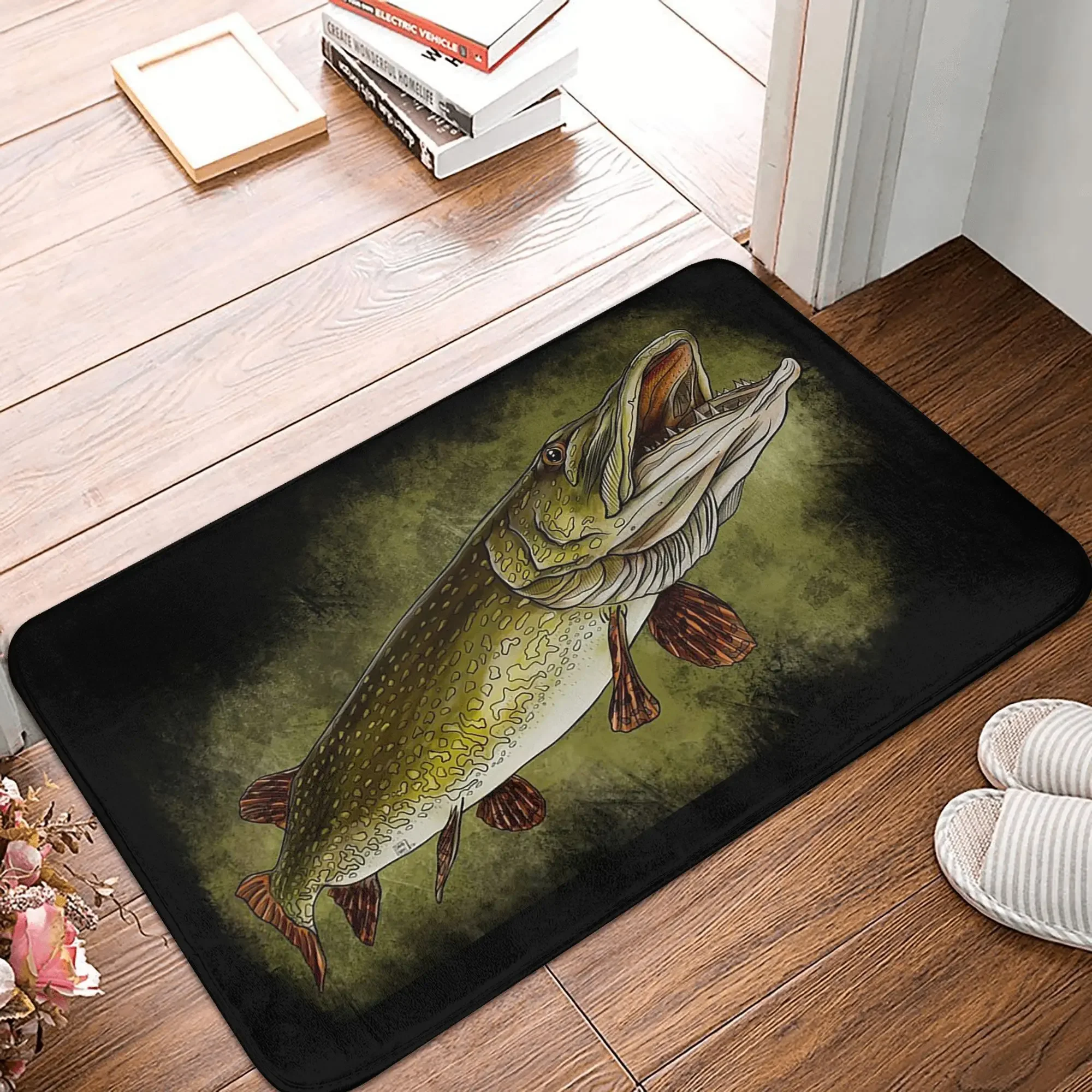 Open mouth pike Non-slip Doormat Floor Mat Absorbent Mat Carpet Rug for Kitchen Entrance Home Bathroom Footpad Mats