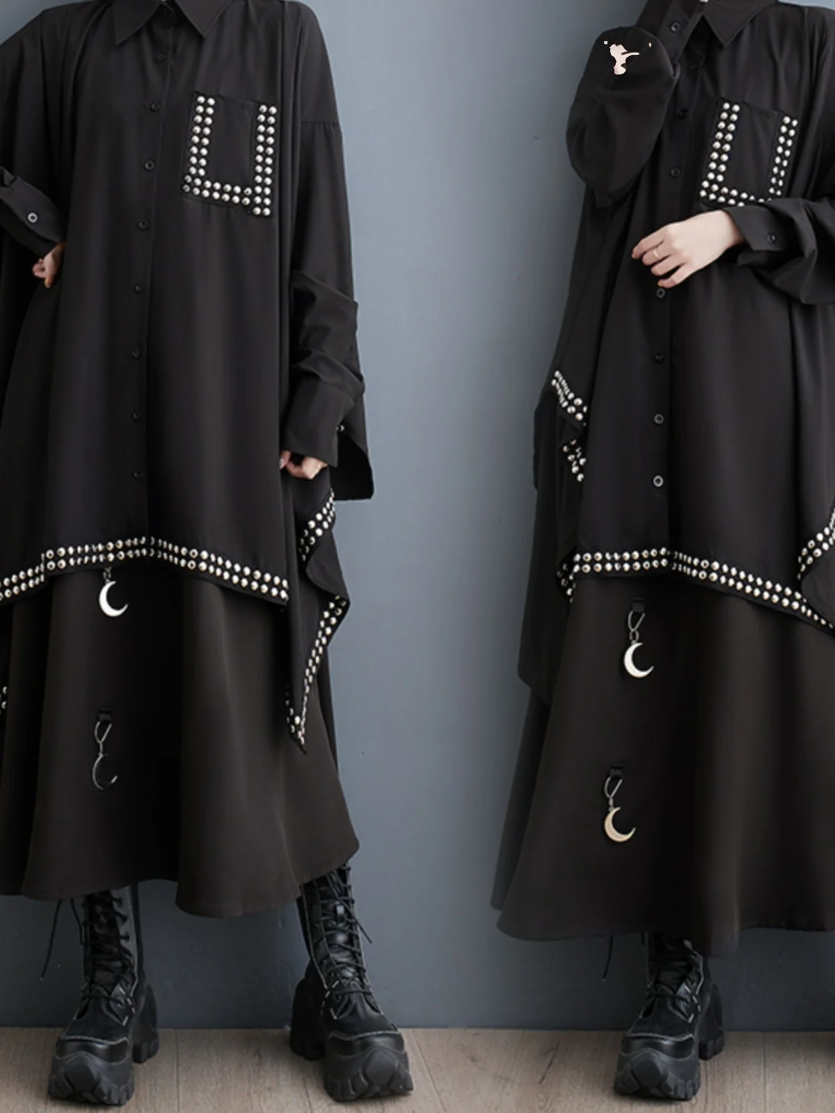 ربيع 2025 تصميم نسائي فضفاض من Faion k بحاشية غير متماثلة مرقع للتخسيس irt Dr Commute Sle Long Sve Midi...