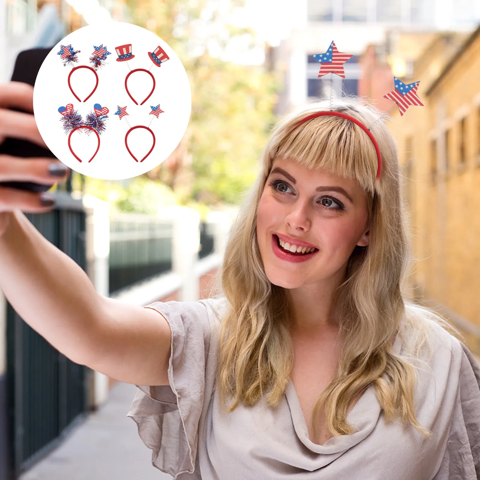 

4Pcs Festival Headdress Premium Cloth Plastic Hair Hoops for Independence Day Party Gathering Decorations Party Hair Hoops