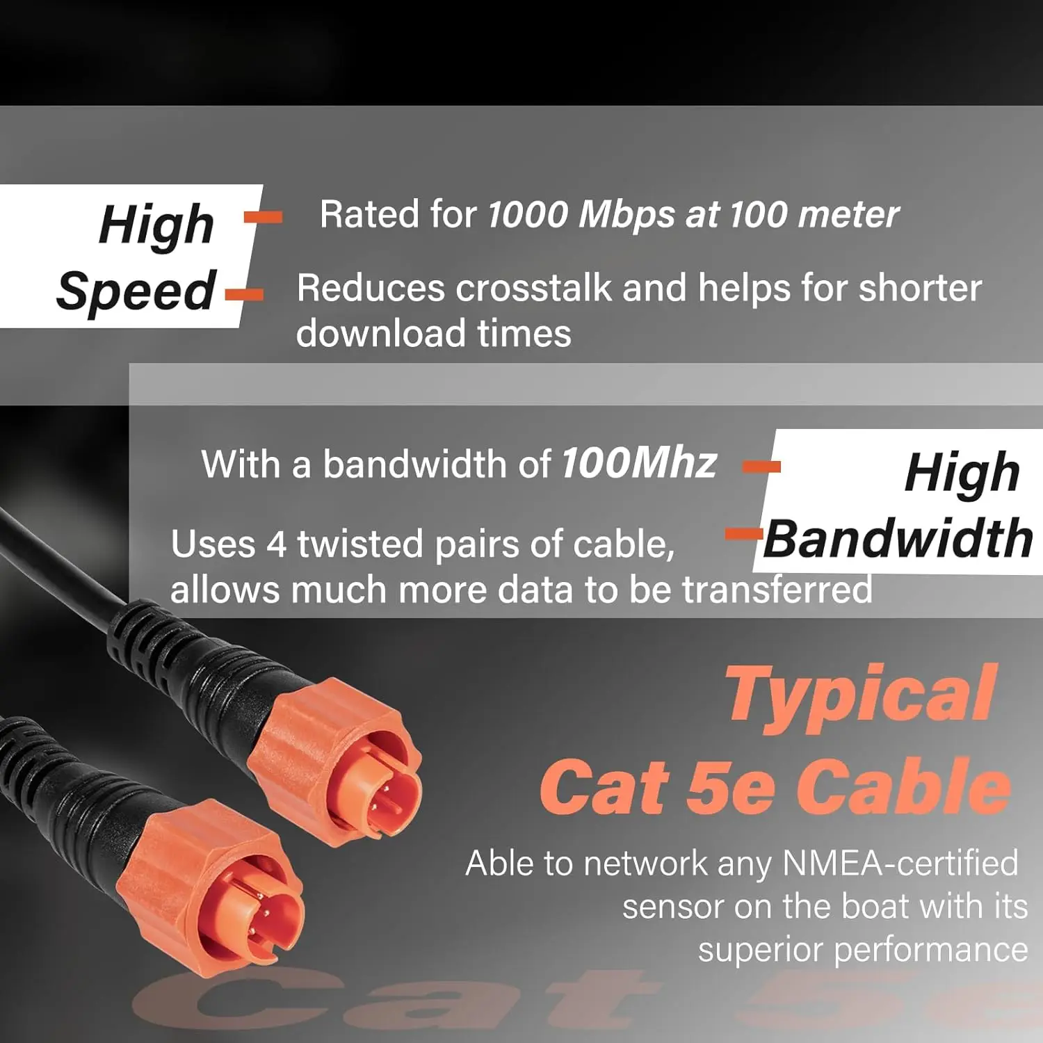 TM Replacement Part for Lowrance Ethernet Crossover Cable Yellow Cat5e Cable, 6-Feet, High-Speed, Plug and Play, Waterproof