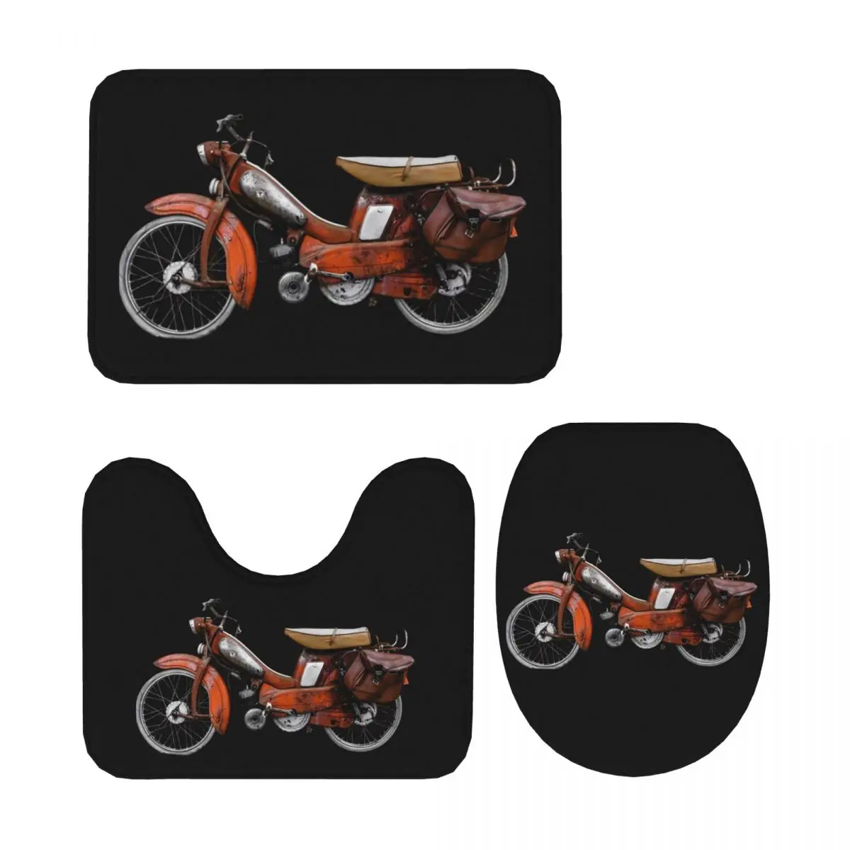 

Винтажный французский мопед Motobecane, 3-х предметный коврик для ванной, набор для ванной комнаты, крышка унитаза, домашний декор, нескользящий ковер, напольный коврик