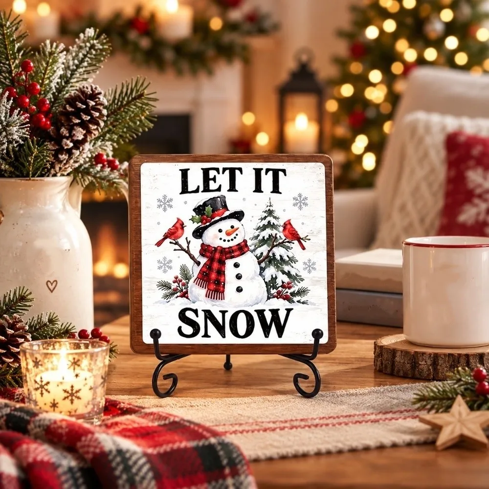 Reindeer Christmas Wooden Decorations Home Decor Rustic Style Christmas Decorative Board Sign 2D Flat Snowman