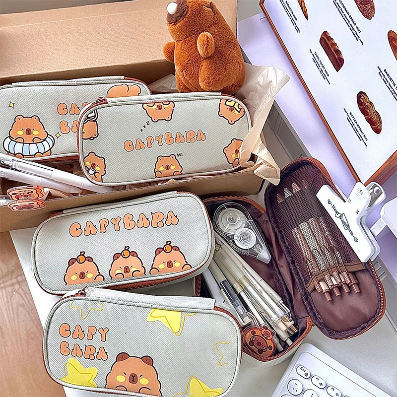 カピバラ漫画ペンシルポーチ、大容量ペンケース、女の子用収納バッグ、学生用品、文房具ギフト